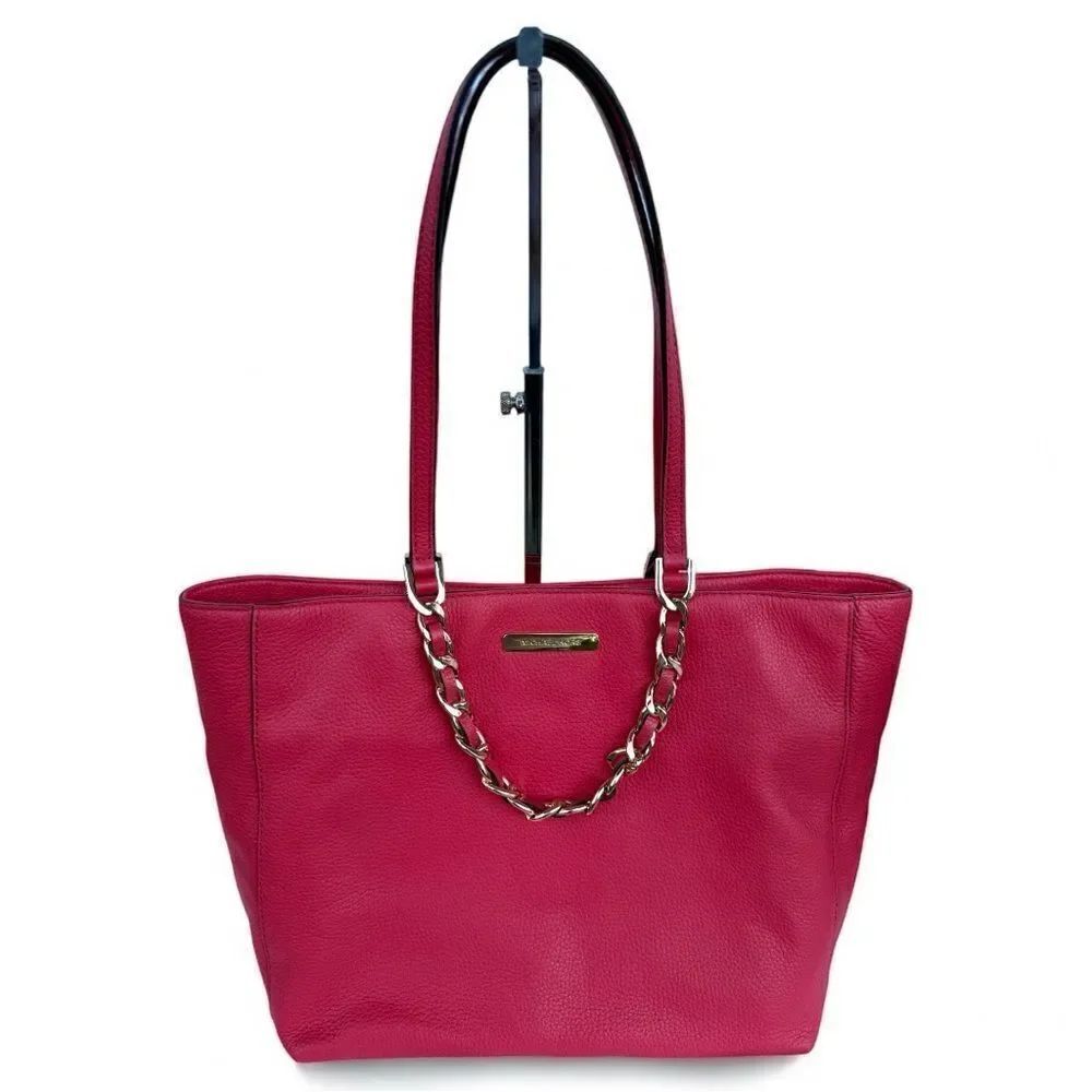 Michael Kors Raspberry Pebbled Leather Tote – Like New w/ Gold Chain Detail
